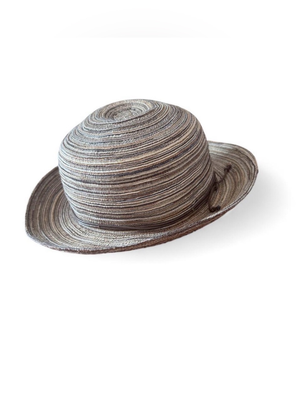 Scala Striped Braided Straw Sun Hat in Beige and Brown